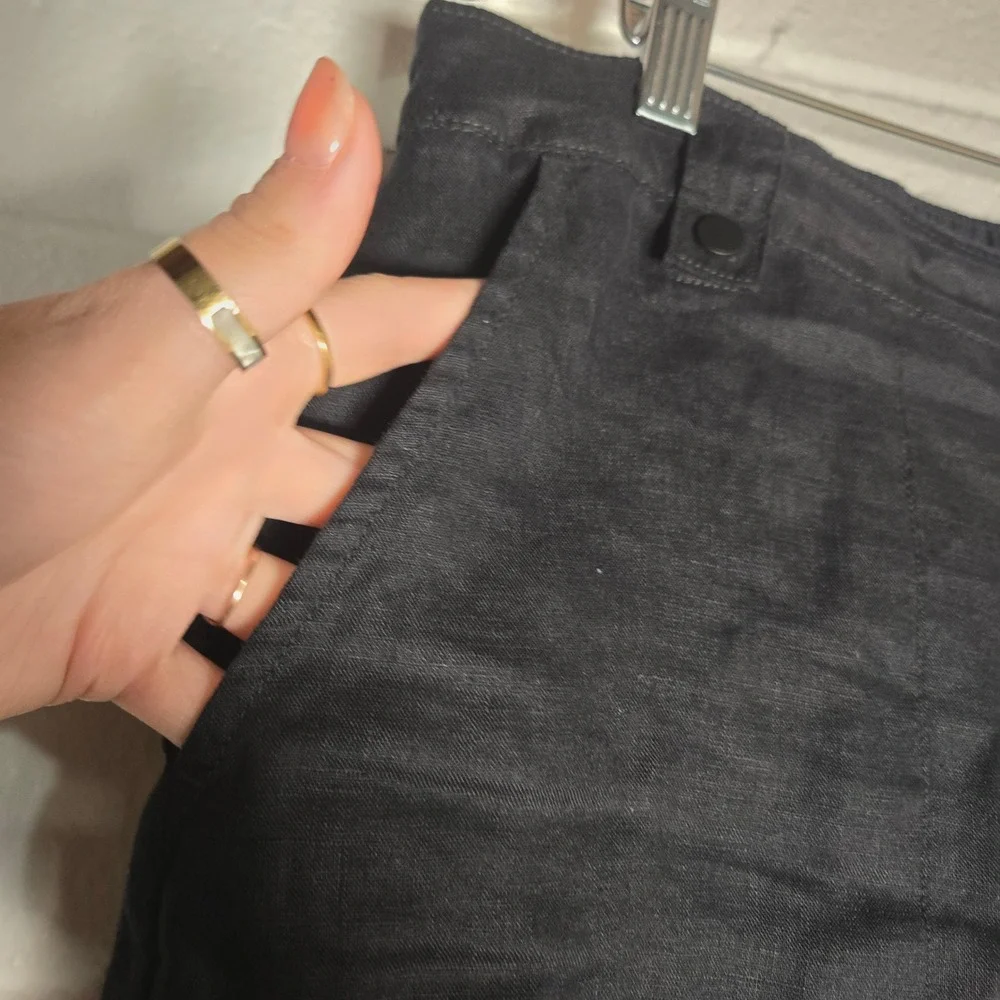 Nicole Miller New York 100% Linen Cargo Pants XL High Rise Lagenlook Minimalist